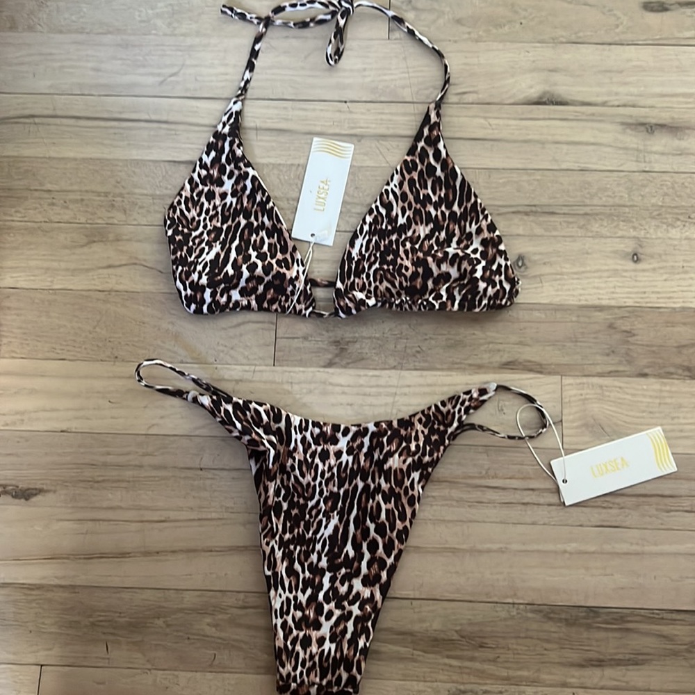LEOPARD PRINT TRIANGLE BIKINI TOP and CHEEKY BIKINI BOTTOM